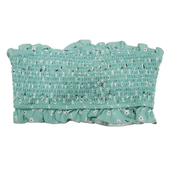 Bower Millet Women's Mint Ditsy Floral Print Smocked Strapless Bikini Top Size S - Picture 1 of 4